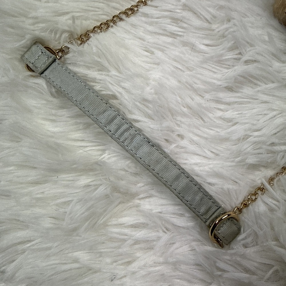 Vintage Blue Faux Fur Clamshell Handbag Bird Chain Strap Evening Purse - Picture 7 of 10